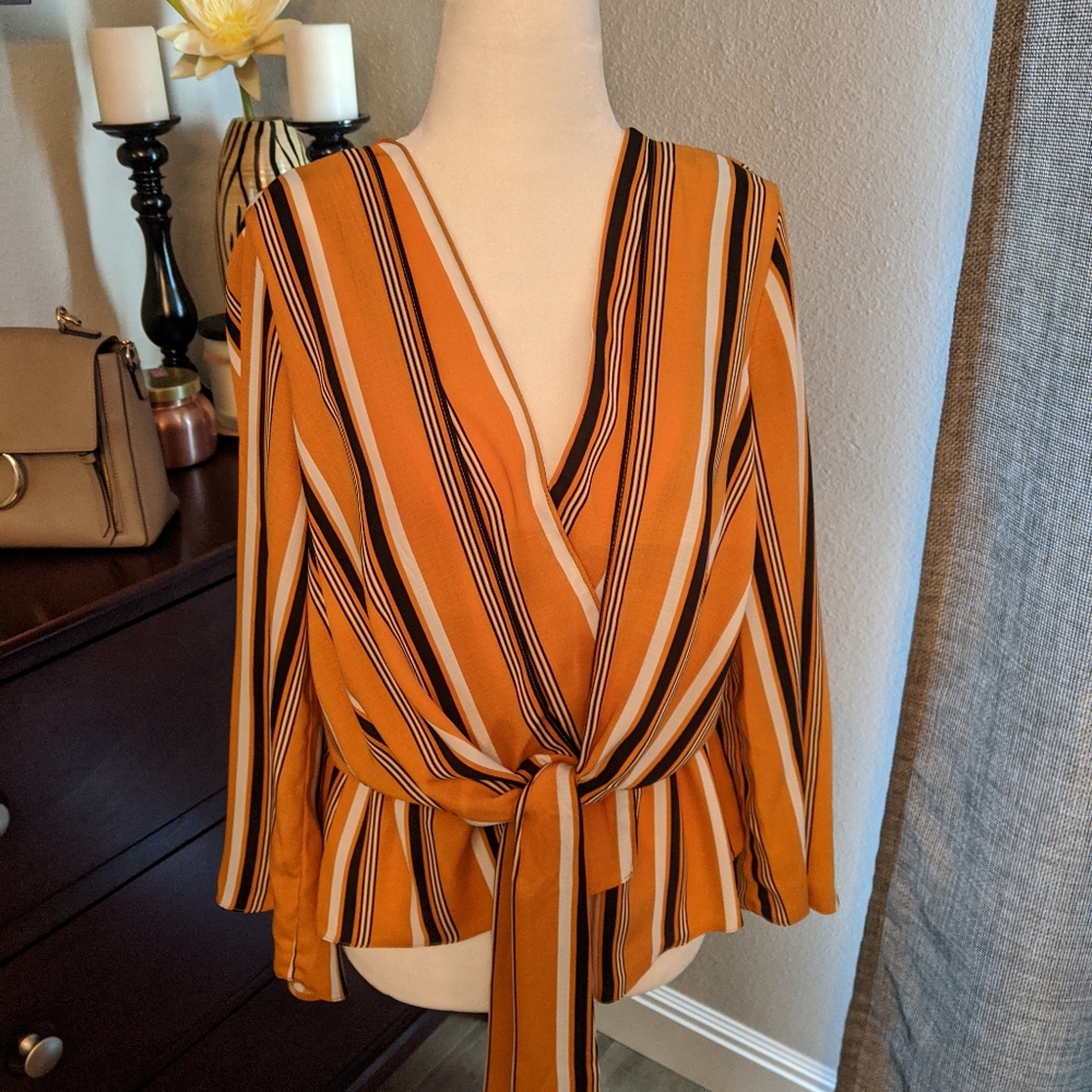 Topshop striped mustard & black top